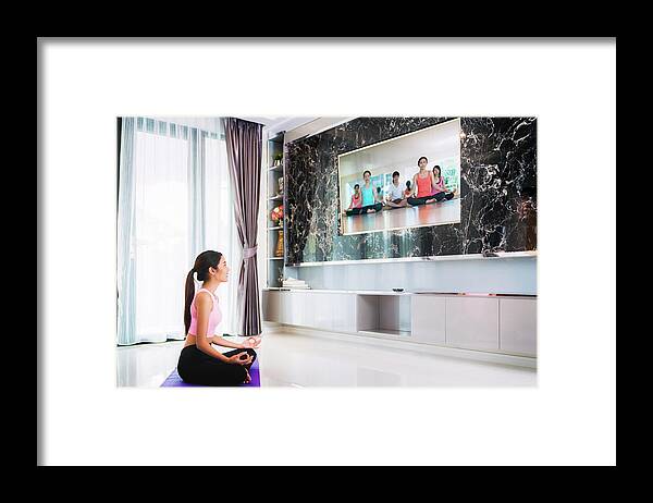 Home Framed Print featuring the photograph Asian lady start to training Yoga by follow coach by Anek Suwannaphoom