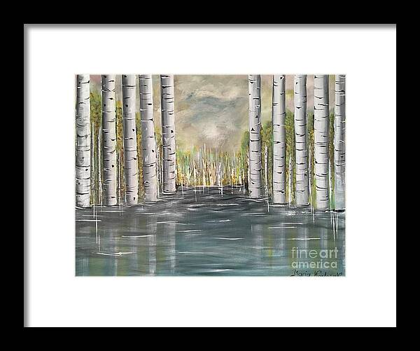 Landscape Framed Print featuring the painting Aspen trees by Maria Karlosak