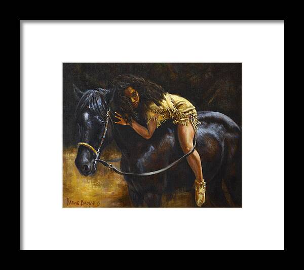 Woman With Horse Framed Print featuring the painting At Peace by Harvie Brown