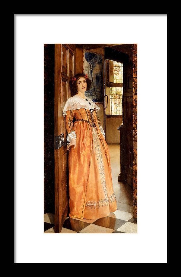 At The Doorway Framed Print featuring the painting At The Doorway by Laura Theresa Alma-Tadema
