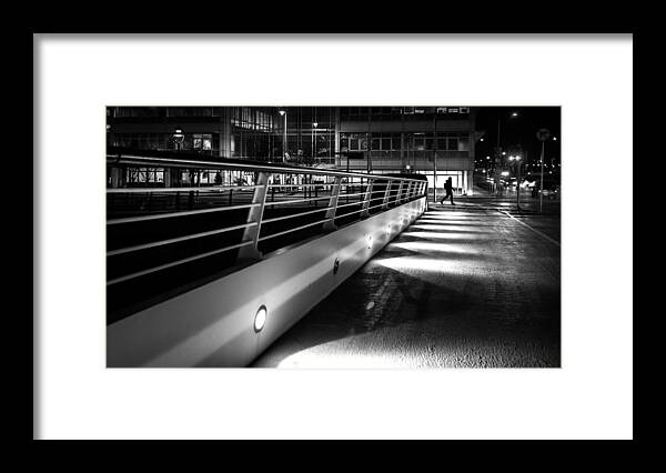 Black Framed Print featuring the photograph At the end of the day - Dublin, Ireland - Black and white street photography by Giuseppe Milo