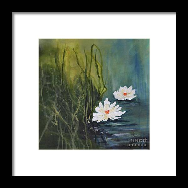 Painting Framed Print featuring the painting At The Lily Pond by Christiane Schulze Art And Photography