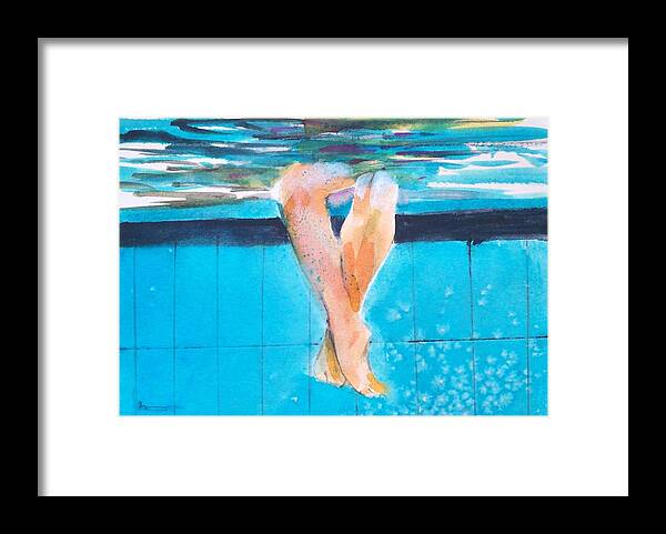 Water Outdoors People Travel Holidays Seascape Framed Print featuring the painting At The Pool by Ed Heaton