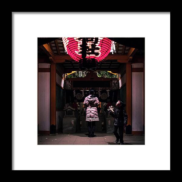 Candid Framed Print featuring the photograph At the temple - Tokyo, Japan - Color street photography by Giuseppe Milo
