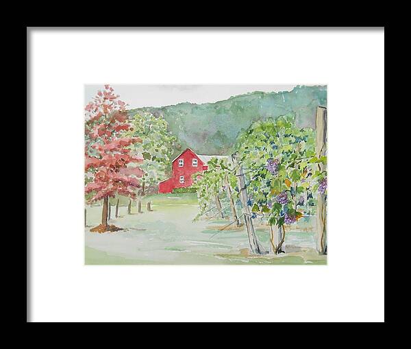 Landscape Framed Print featuring the painting At the Winery by Christine Lathrop