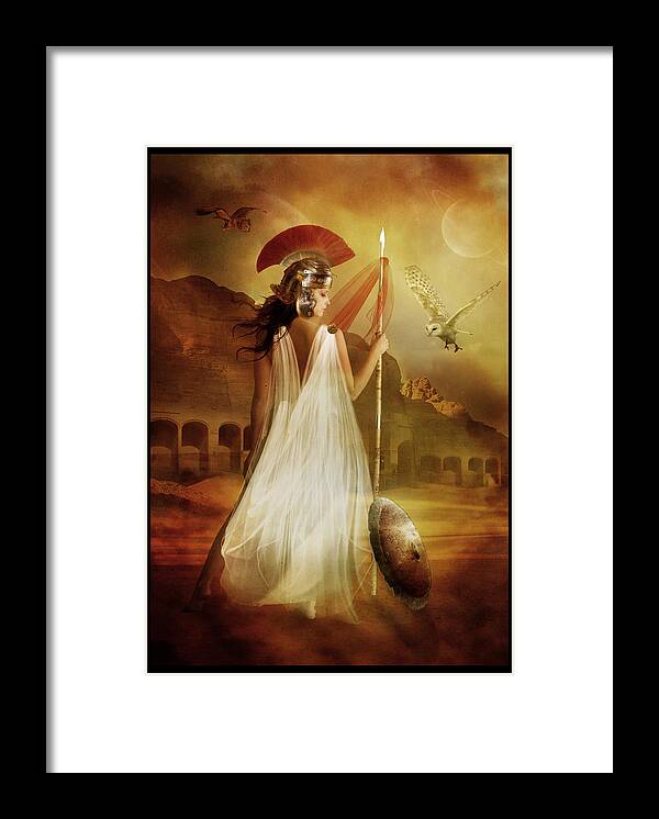 Woman Red Framed Print featuring the digital art Athena by Karen Howarth
