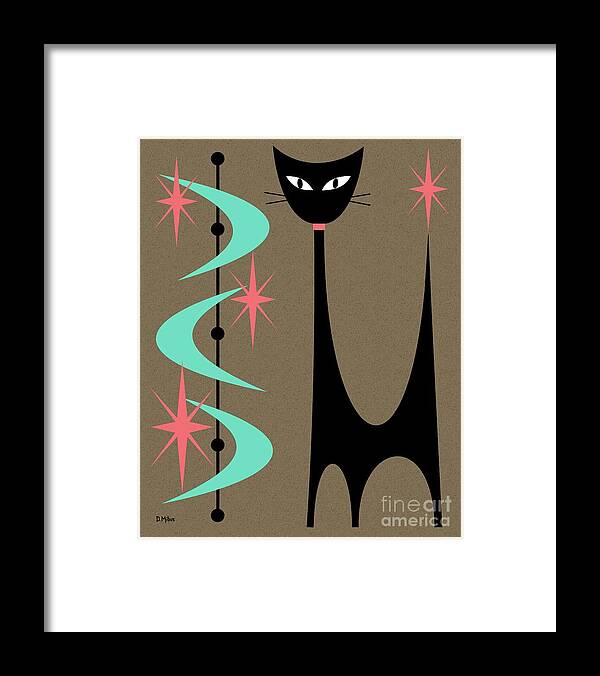 Mid Century Modern Framed Print featuring the digital art Atomic Cat Aqua and Pink by Donna Mibus