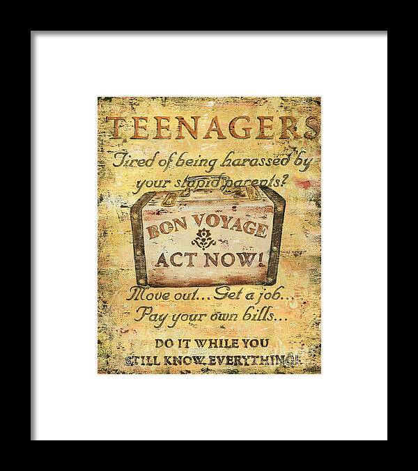 Distressed Framed Print featuring the painting Attention Teenagers by Debbie DeWitt