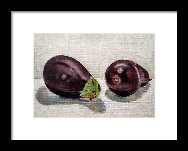 Still-life Framed Print featuring the painting Aubergines by Sarah Lynch