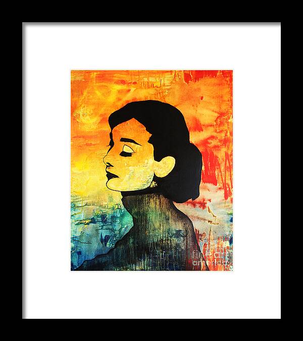 Audrey Hepburn Framed Print featuring the painting AUDREY HEPBURN / Sun by Kathleen Artist PRO