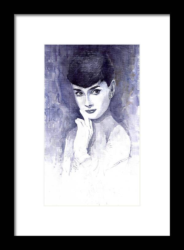 Watercolour Framed Print featuring the painting Audrey Hepburn by Yuriy Shevchuk