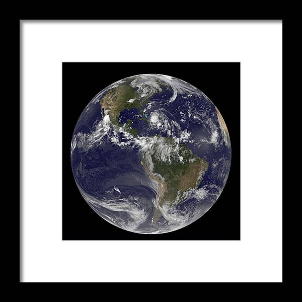 Black Background Framed Print featuring the photograph August 24, 2011 - Satellite View by Stocktrek Images