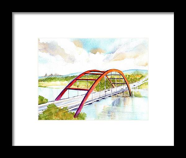 Bridge Framed Print featuring the painting Austin 360 Bridge - Pennybacker by Carlin Blahnik CarlinArtWatercolor