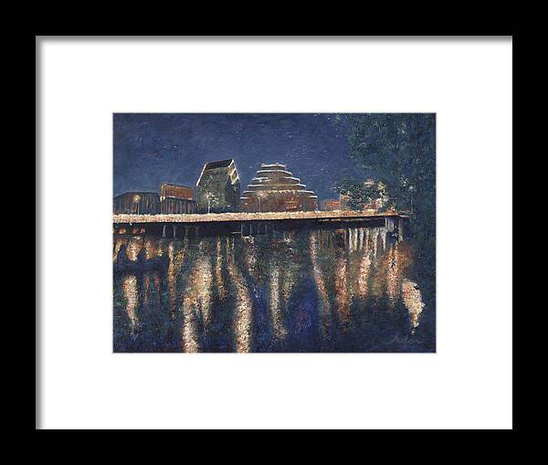 Austin Texas Cityscape Framed Print featuring the painting Austin at Night by Felipe Adan Lerma