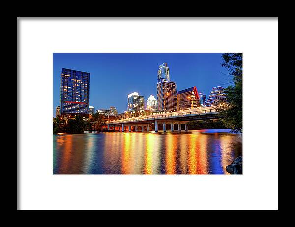 America Framed Print featuring the photograph Austin City Skyline and Congress Bridge in Color by Gregory Ballos