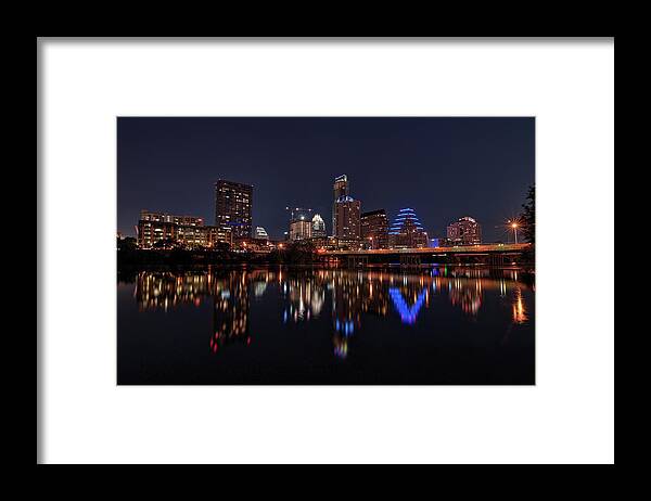 Austin Framed Print featuring the photograph Austin Skyline At Night by Todd Aaron