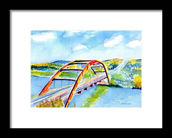 Austin Framed Print featuring the painting Austin Texas 360 Bridge Watercolor by Carlin Blahnik CarlinArtWatercolor