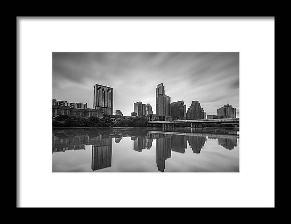 Austin Framed Print featuring the photograph Austin Texas Skyline Reflecting in Ladybird Lake Long Exposure by Todd Aaron