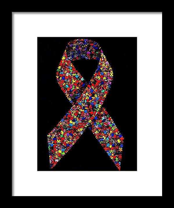 Autism Framed Print featuring the mixed media Autism Awareness Ribbon by Doug Powell
