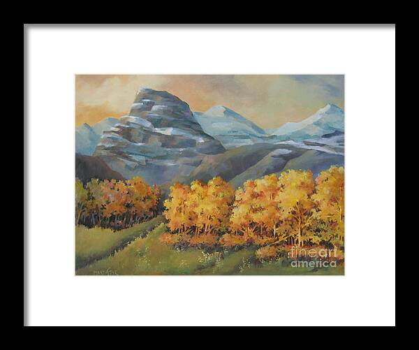 Landscape Framed Print featuring the painting Autumn at Kananaskis by Marta Styk