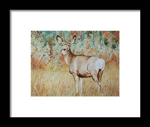 Wildlife Framed Print featuring the painting Autumn Beauty- Mule Deer Doe by Elaine Booth-Kallweit