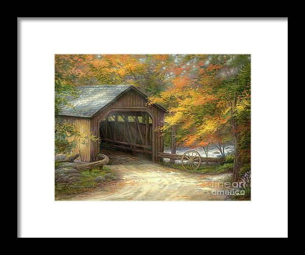 Covered Bridge Framed Print featuring the painting Autumn Bridge by Chuck Pinson