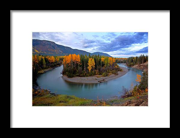 River Framed Print featuring the digital art Autumn colors along Tanzilla River in Northern British Columbia by Mark Duffy