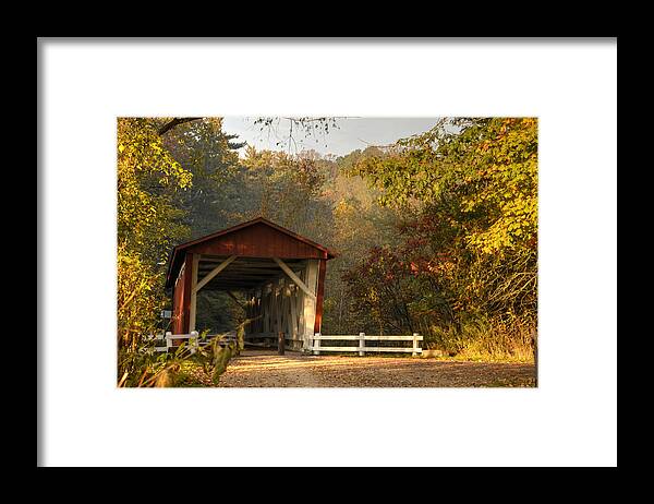 Covered Bridge Framed Print featuring the photograph Autumn Covered Bridge by Ann Bridges