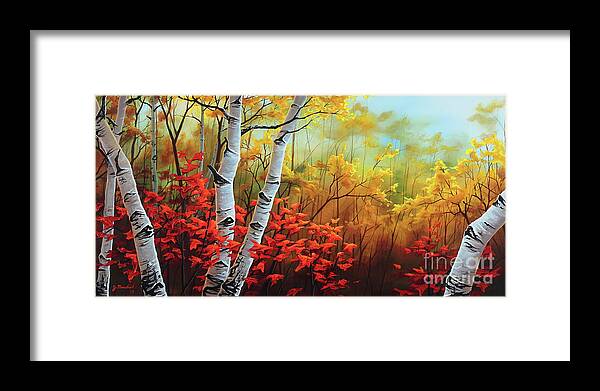 Birch Framed Print featuring the painting Autumn Fire by Joe Mandrick