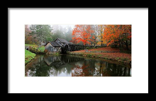 Mabry Mill Framed Print featuring the photograph Autumn Foggy Morning At Mabry Mill Virginia by Carol Montoya