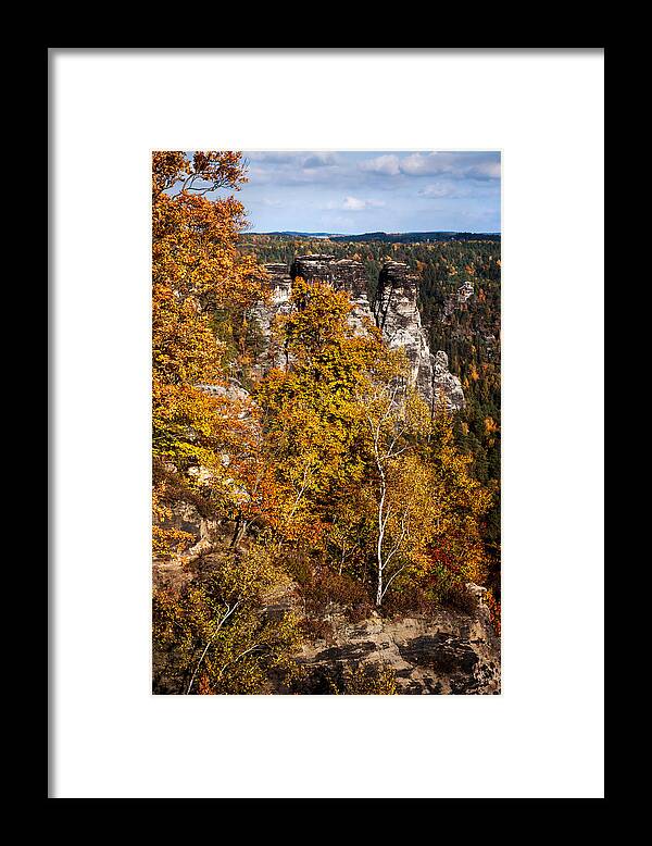 Saxon Switzerland Framed Print featuring the photograph Autumn in Saxon Switzerland by Jenny Rainbow
