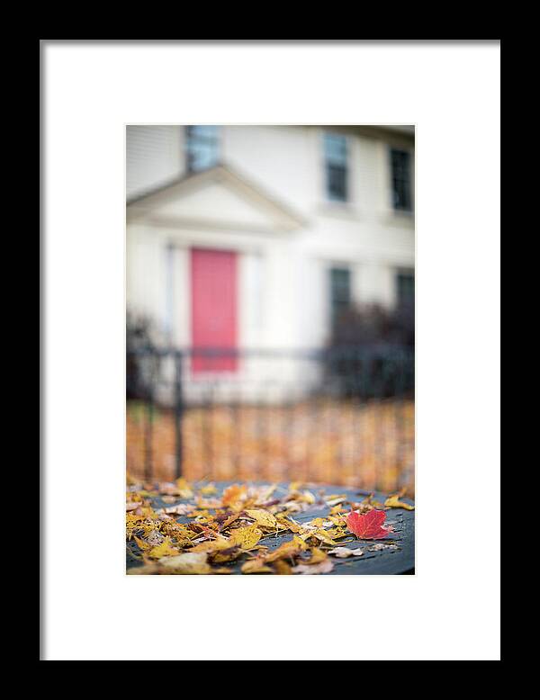 Leaves Leaf Leave Fallen House Architecture Fence Bokeh Windows Outside Outdoors Brian Hale Brianhalephoto Autumn Fall Table Newengland New England U.s.a. Usa Rustic Framed Print featuring the photograph Autumn Leaves by Brian Hale