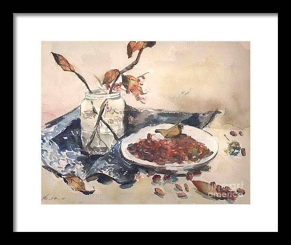 Watercolor Framed Print featuring the painting Autumn Leaves by Leslie Ouyang