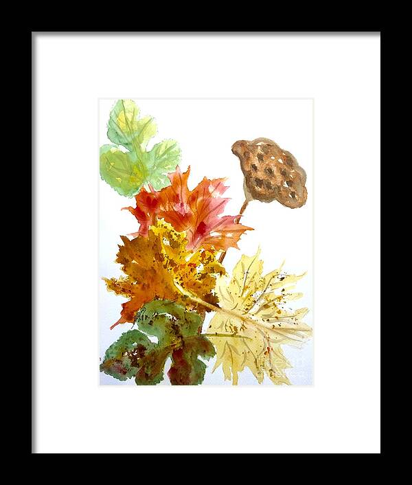 Autumn Leaves Framed Print featuring the painting Autumn Leaves Still life by Ellen Levinson