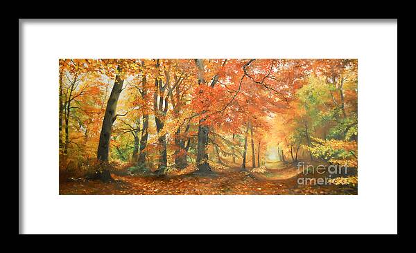 Autumn Framed Print featuring the painting Autumn mirage by Sorin Apostolescu
