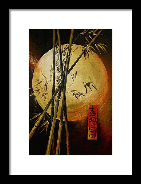 Asian Moon Bamboo Framed Print featuring the painting Autumn Moon by Dina Dargo
