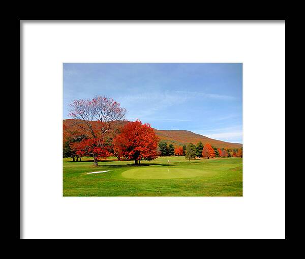 Autumn Mountain Golf Course Framed Print featuring the painting Autumn mountain golf course 8 by Jeelan Clark