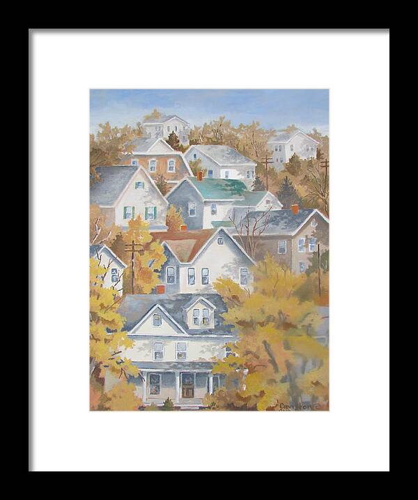 Pennsylvania Houses Framed Print featuring the painting Autumn on the Hill by Tony Caviston