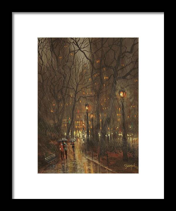 City Rain Framed Print featuring the painting Autumn Rain by Tom Shropshire