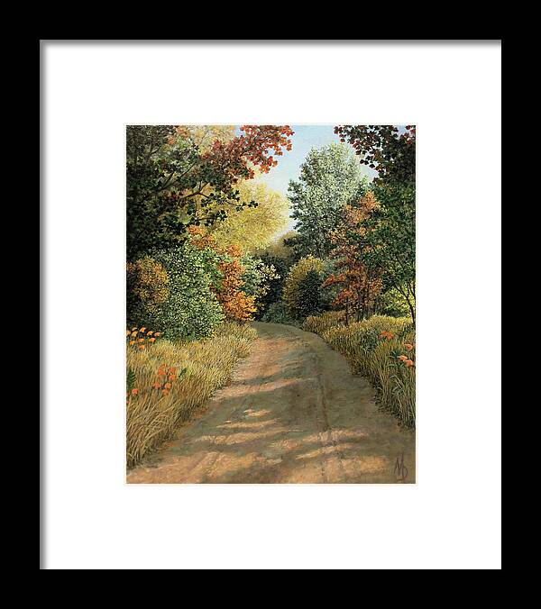 Autumn Scene Framed Print featuring the painting Autumn Road by Marc Dmytryshyn