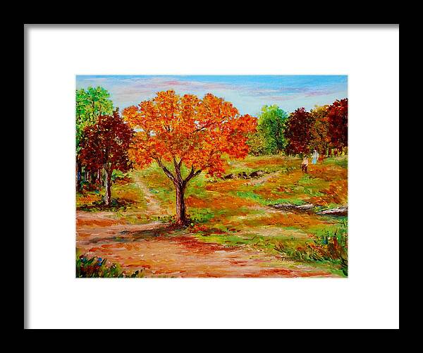 Landscapes Canvas Prints Originals Impressionism Pathways Acrylic On Canvastrees Framed Print featuring the painting Autumn trees by Konstantinos Charalampopoulos