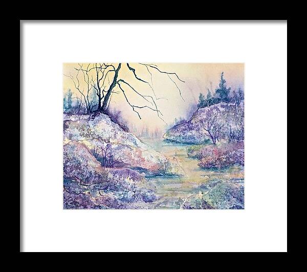 Watercolor Framed Print featuring the painting Autumnscape in Purple by Carolyn Rosenberger