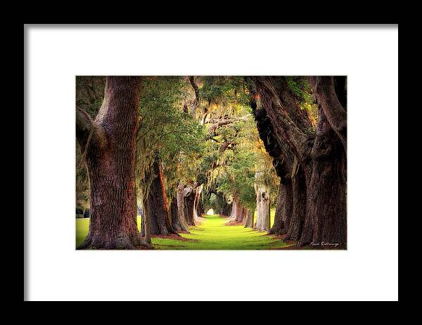 Reid Callaway Ave Of Oaks Images Framed Print featuring the photograph St Simons Island GA Avenue Of Oaks Sea Island Golf Club Landscape Art by Reid Callaway