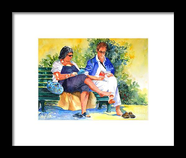 Man Framed Print featuring the painting Avid readers #1 by Betty M M Wong