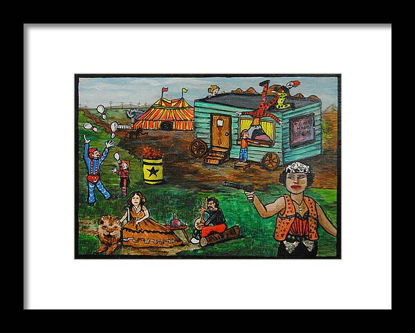 Circus Framed Print featuring the painting Awaiting his birth by Patricia Arroyo