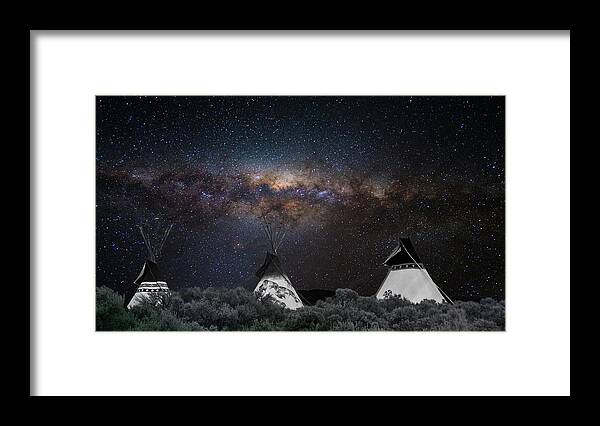 Teepee Sky Milky Way Night Darkskies Framed Print featuring the photograph Awesome skies by Carolyn D'Alessandro