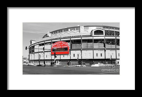 Wrigley Field Framed Print featuring the photograph B-W Wrigley 100 Years Young by David Bearden
