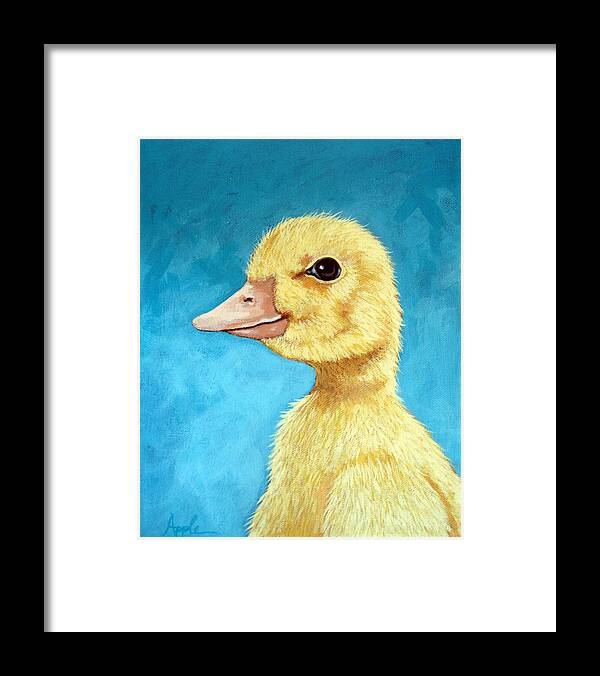 Duck Framed Print featuring the painting Baby Duck - spring duckling by Linda Apple