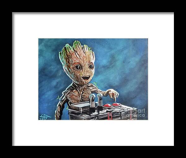 Guardians Of The Galaxy Framed Print featuring the painting Baby Groot by Tom Carlton