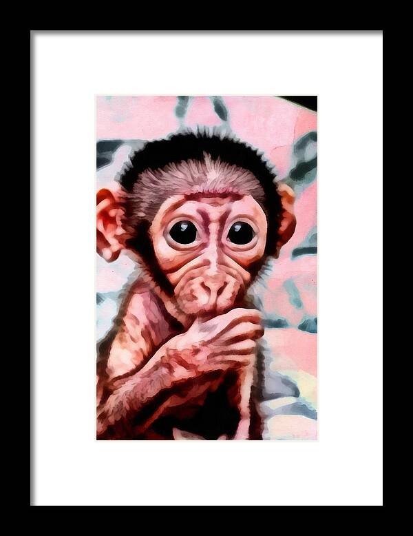 Baby Monkey Realistic Framed Print featuring the digital art Baby Monkey Realistic by Catherine Lott